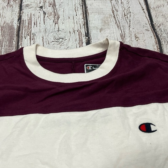 Women's Champion Logo Multi Color Crop Top Long Sleeve Crewneck Shirt Sweatshirt - Picture 2 of 9